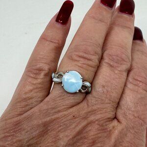 Sterling Silver Ring with Larimar Sky Blue Round gemstone